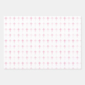 Heilige Communie Roze Kruis Harten en Stippen Inpakpapier Vel (Voorkant)