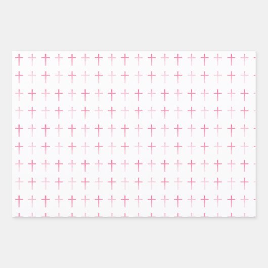 Heilige Communie Roze Kruis Harten en Stippen Inpakpapier Vel (Voorkant)