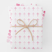 Heilige Communie Roze Kruis Harten en Stippen Inpakpapier Vel (In situ)