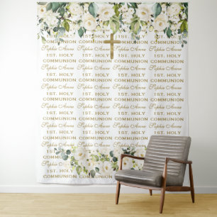 Heilige Communie Witte Bloem Step & Repeat Achterg Wandkleed