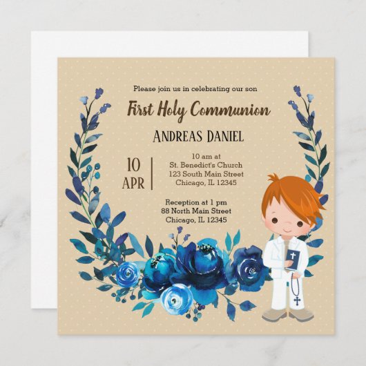 Heilige Communieblauwe baard Kaart (Voorkant / Achterkant)