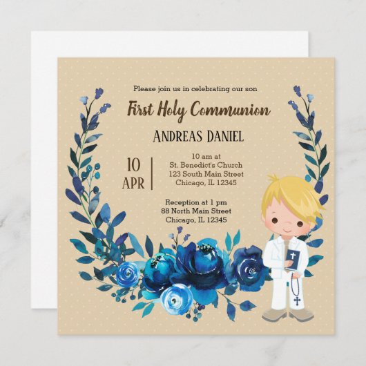 Heilige Communieblauwe baard Kaart (Voorkant / Achterkant)