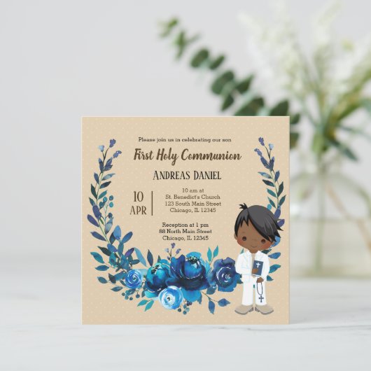 Heilige Communieblauwe baard Kaart (Staand voorkant)