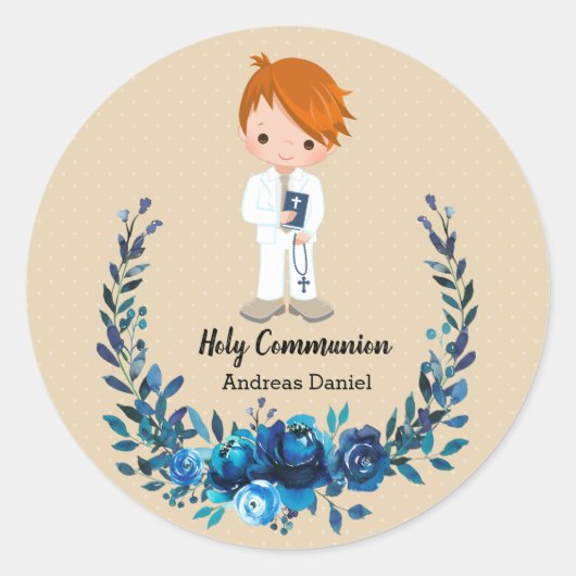 Heilige Communieblauwe baard Ronde Sticker (Voorkant)