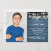 Heilige Communistische Blue Rustic String Lights F Bedankkaart (Voorkant)