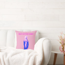 Heilige Cotton Candy Maagd Maria Roze en Blauw Kussen