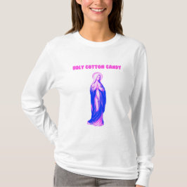 Heilige Cotton Candy Maagd Maria Roze en Blauw T-shirt