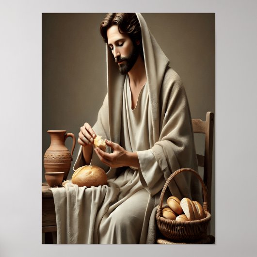 Heilige daad van Jezus die brood breekt Poster (Voorkant)