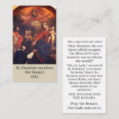 Heilige Dominicus ontvangt rozenkransgebed Contactkaartje (Voorkant / Achterkant)