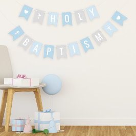 Heilige Doop Blauw Grijs Feest voor Baby Jongen Vlaggetjes