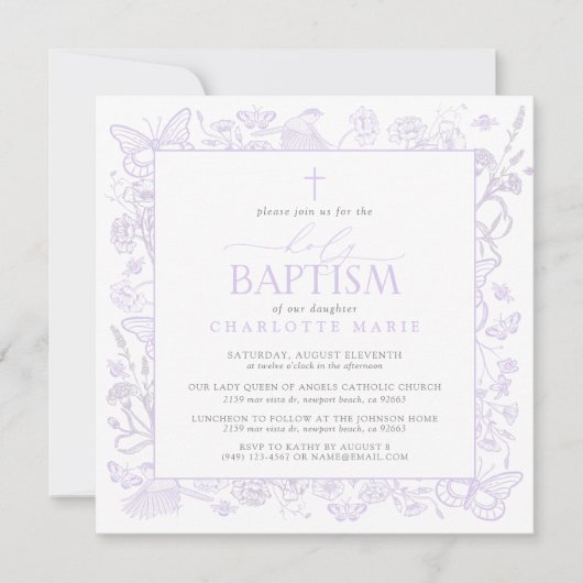 Heilige doop Lila lavendel bloemenvlinders Kaart (Voorkant)
