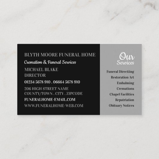Heilige Dove, Funeral Home, Directors Visitekaartje (Achterkant)