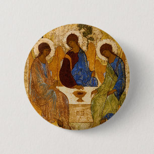 Heilige Drie-eenheid Icoon Roeblev Byzantijns Kath Ronde Button 5,7 Cm