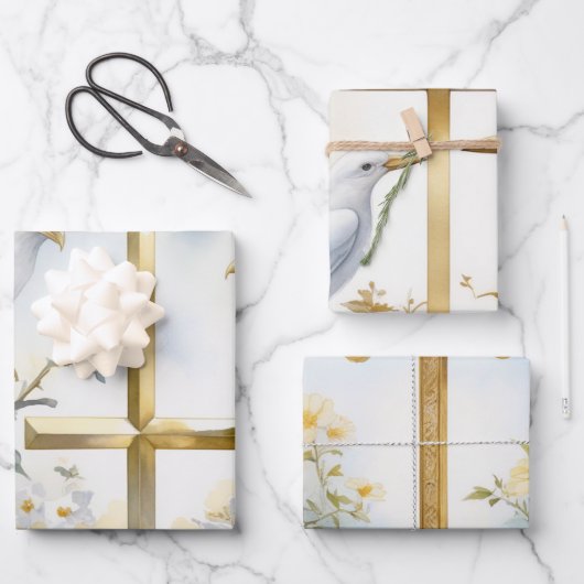 Heilige duiven en kruisen inpakpapier vel (Voorkant)