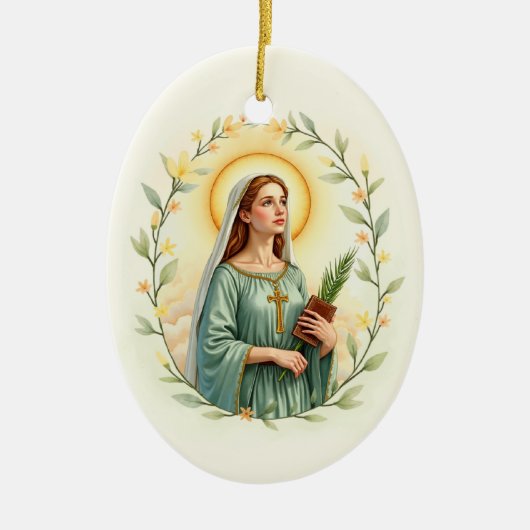 Heilige Dymphna Katholieke Gebedskaart Keramisch Ornament (Voorkant)