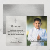 Heilige Eerste Communie Silver Black Boy Dank u Bedankkaart (Voorkant / Achterkant)