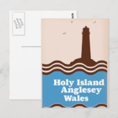 Heilige Eiland, Anglesey, reisposter Wales Briefkaart (Voorkant / Achterkant)