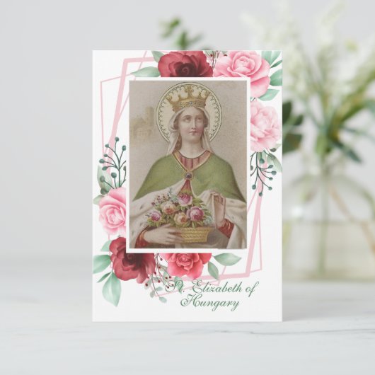 Heilige Elisabeth van Hongarije Gebed Kaart  Rozen (Staand voorkant)