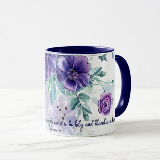 Heilige en goddeloze, paarse waterverf bloemen mok (Voorkant rechts)