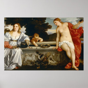 Heilige en Profane Liefde door Titian Cupid Venus Poster