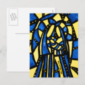 Heilige Familie Abstract Kerstfeest Blauw Geel Feestdagenkaart (Voorkant / Achterkant)