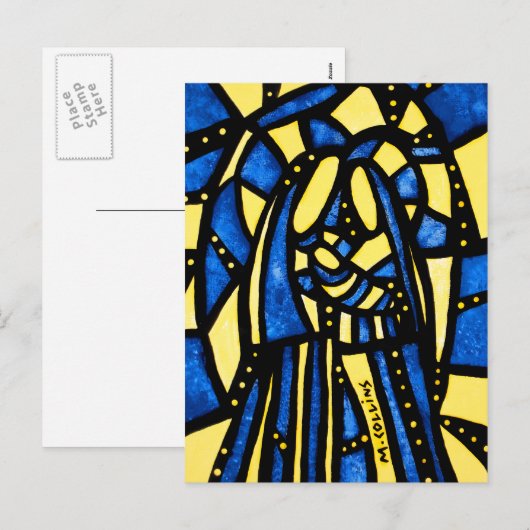 Heilige Familie Abstract Kerstfeest Blauw Geel Feestdagenkaart (Voorkant / Achterkant)