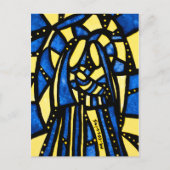 Heilige Familie Abstract Kerstfeest Blauw Geel Feestdagenkaart (Voorkant)