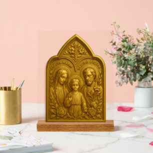 Heilige Familie Desk Shrine   Jezus Maria en Jozef Acryl Bord