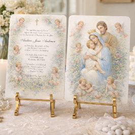 Heilige Familie Engelen Bloemen Doop Christening Kaart