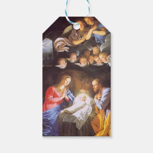  Heilige Familie Geboorte Met Engelen Kerst Cadeaulabel (Voorkant)