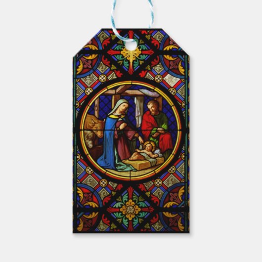 Heilige Familie "Gebrandschilderd" Cadeaulabel (Voorkant)