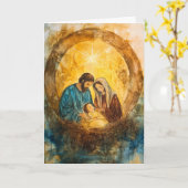 Heilige Familie in Manger, Star Glow Kaart (Gele Bloem)