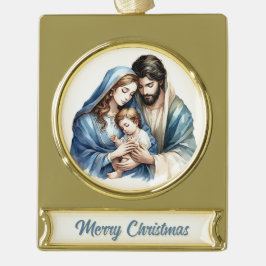 Heilige Familie Kerstmis Verguld Banner Ornament