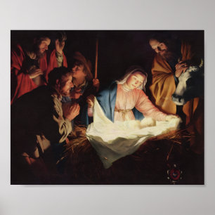Heilige Familie Kerststal Religieus Kerstfeest Poster