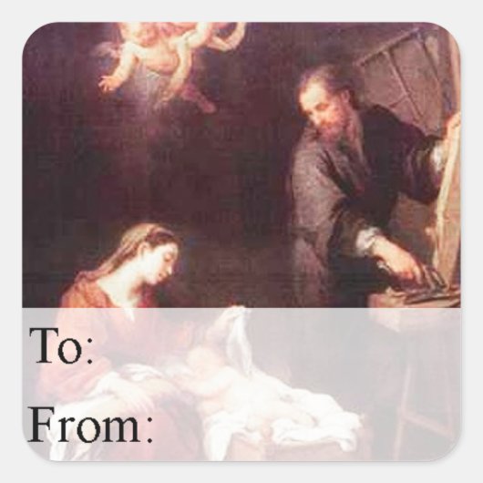  Heilige Familie met Angels Gift Label (Voorkant)