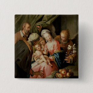 Heilige Familie met St. Anne Vierkante Button 5,1 Cm