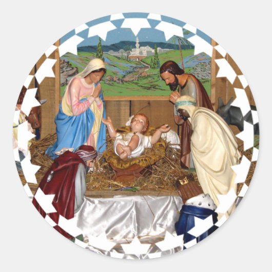 Heilige Familie: Nativiteitsscène Ronde Sticker (Voorkant)