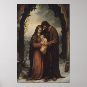 Heilige Familie Winter Kerstmis Digitale Jezus Kun Poster