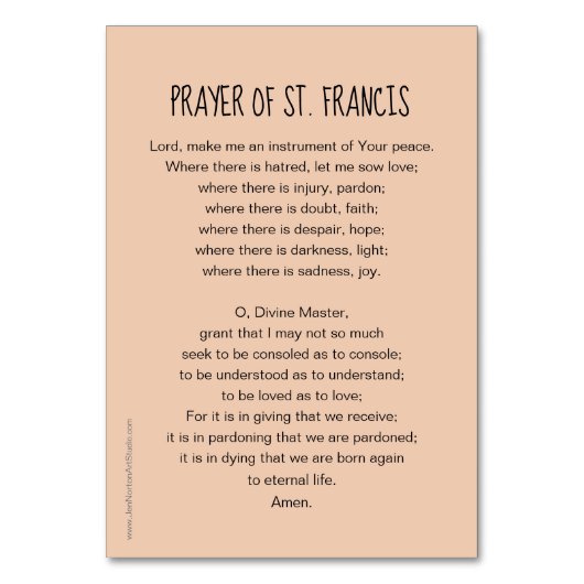 Heilige Franciscus Gebed Kaart (Achterkant)