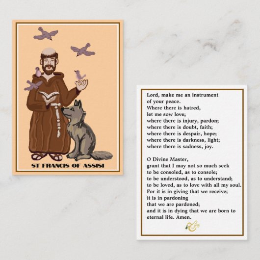 Heilige Franciscus van Assisi gebedskaart Visitekaartje (Voorkant / Achterkant)