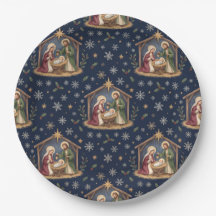 Heilige Geboorte Navy Blauwe Kerstster & Sneeuwvlo