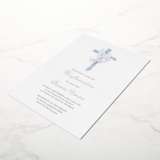 Heilige Geest blauw kruis Bevestiging Folie Uitnodiging (Gedraaid)