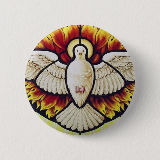 Heilige Geest duif glas in lood Ronde Button 5,7 Cm (Voorkant)
