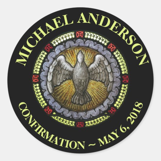 Heilige Geest Glas in lood Bevestiging RCIA Ronde Sticker (Voorkant)