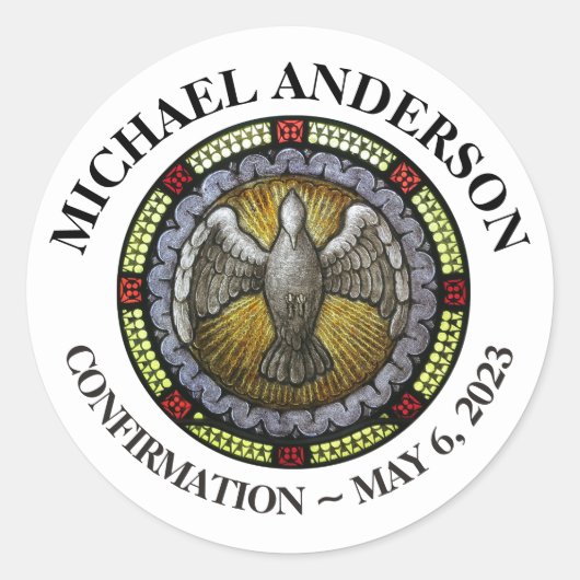 Heilige Geest Glas in lood Bevestiging RCIA Ronde Sticker (Voorkant)
