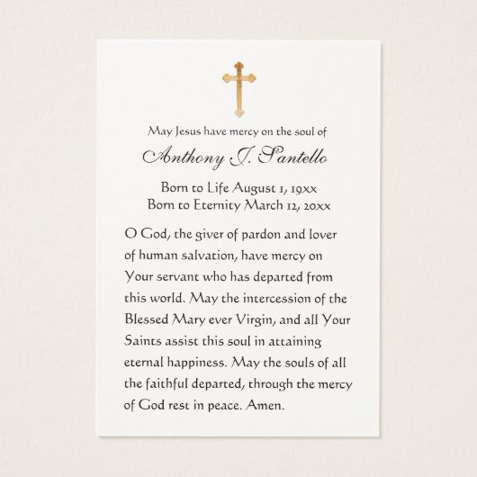 Heilige Geest Katholieke begrafenis Memorial Heili Visitekaartje (Achterkant)