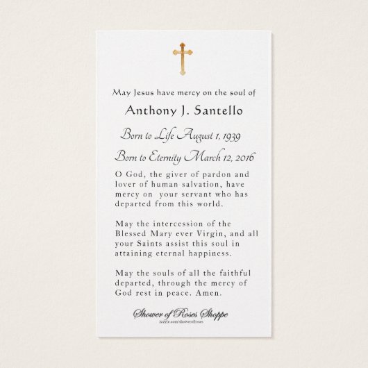 Heilige Geest Katholieke begrafenis Memorial Heili Visitekaartje (Achterkant)