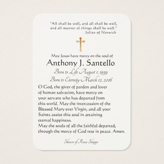 Heilige Geest Katholieke begrafenis Memorial Heili Visitekaartje (Achterkant)