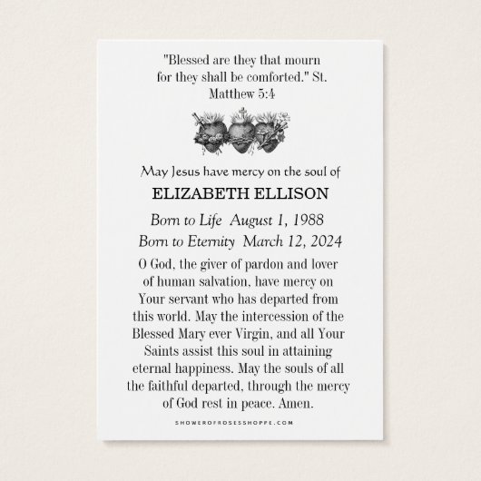 Heilige Geest Katholieke begrafenis Memorial Heili Visitekaartje (Achterkant)