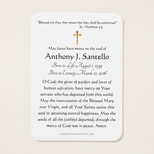 Heilige Geest Katholieke begrafenis Memorial Heili Visitekaartjes (Achterkant)